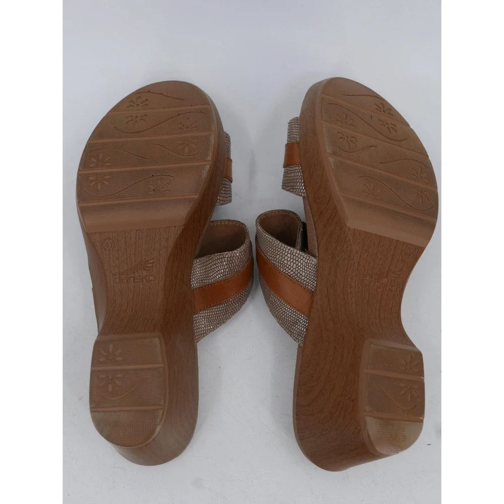Dansko Sandals Brown Leather Wedge Slide Buckle Straps Women's Size 10.5 EU 41